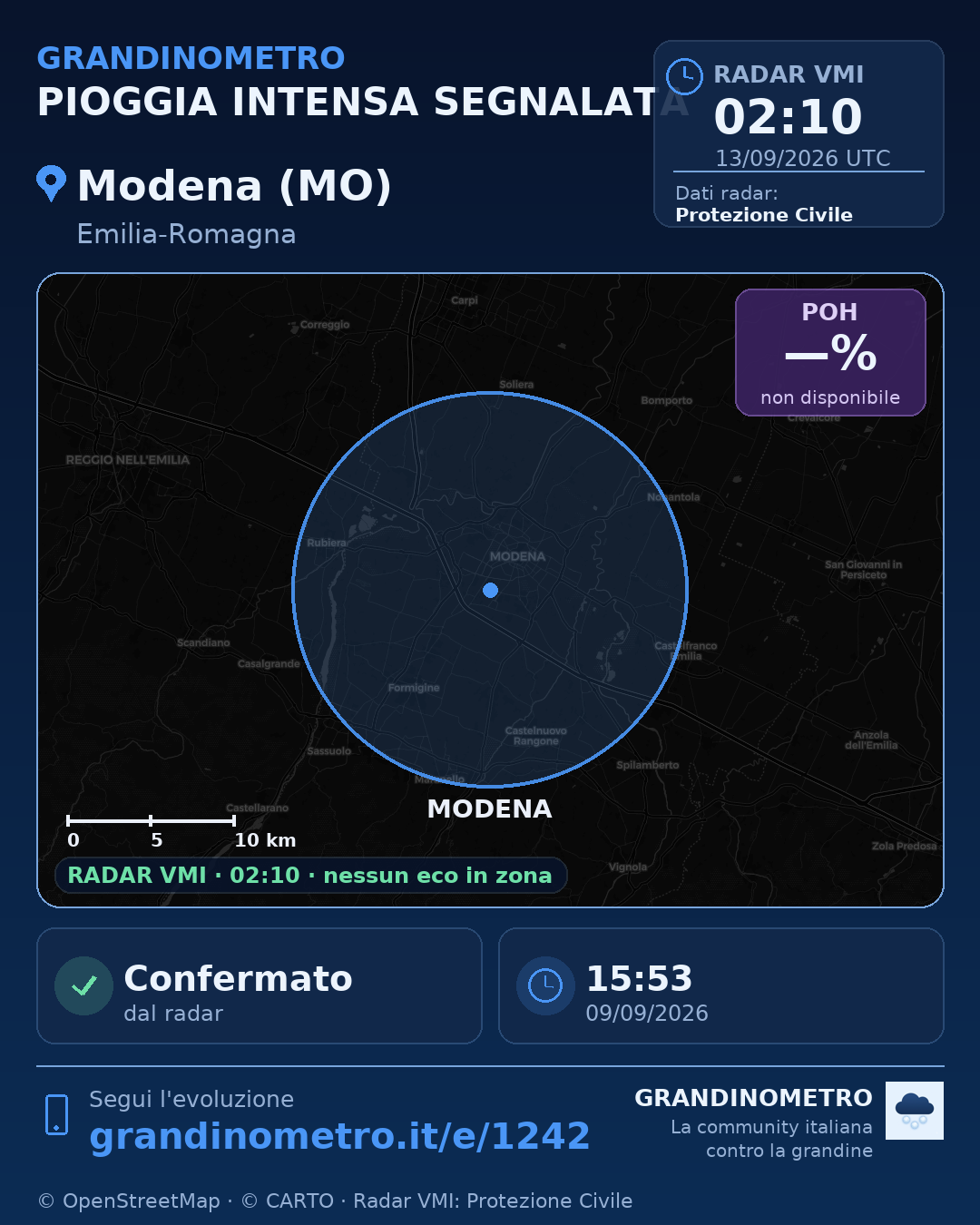 Mappa dell'evento: pioggia intensa a Modena (MO)