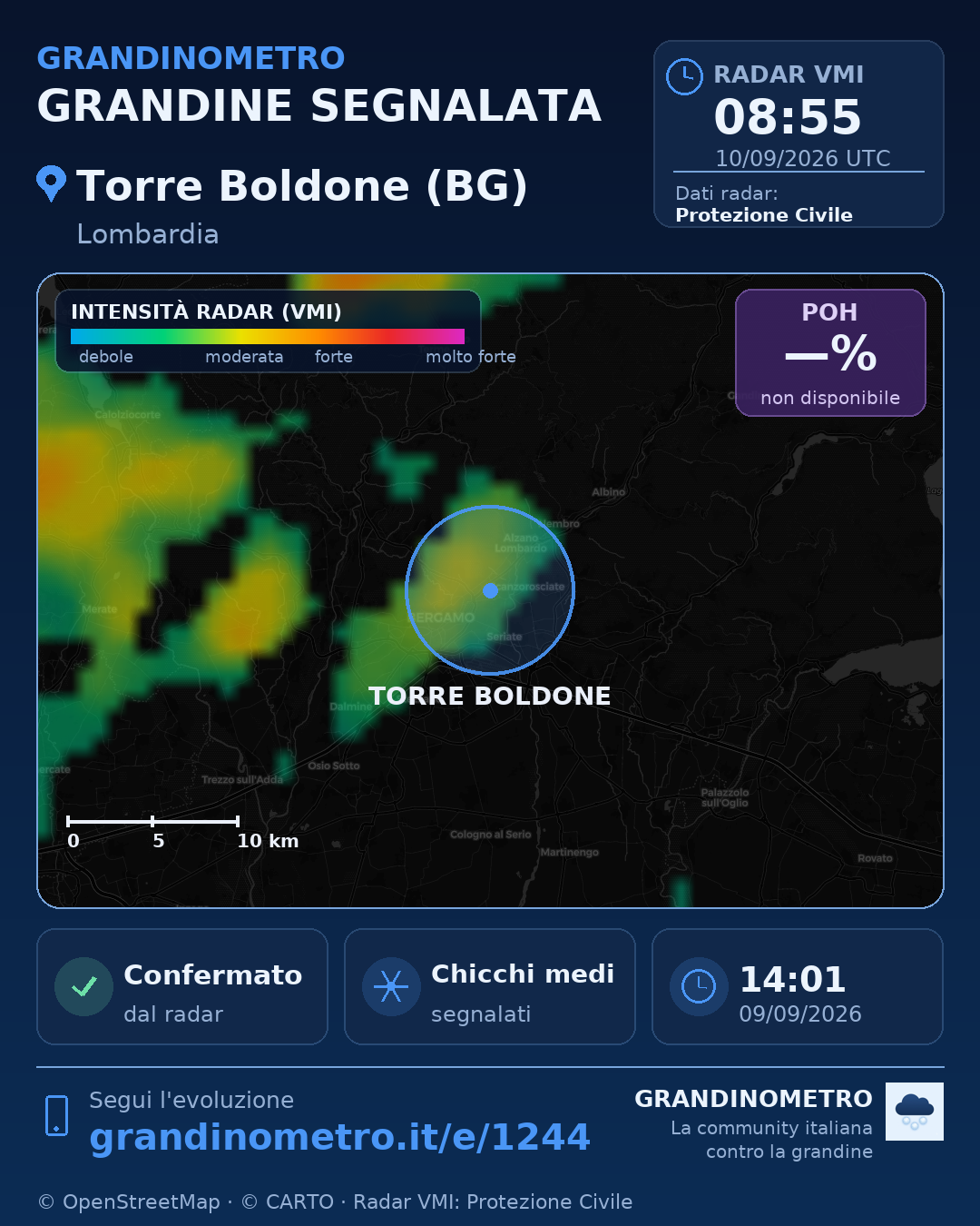 Mappa dell'evento: grandine a Torre Boldone (BG)