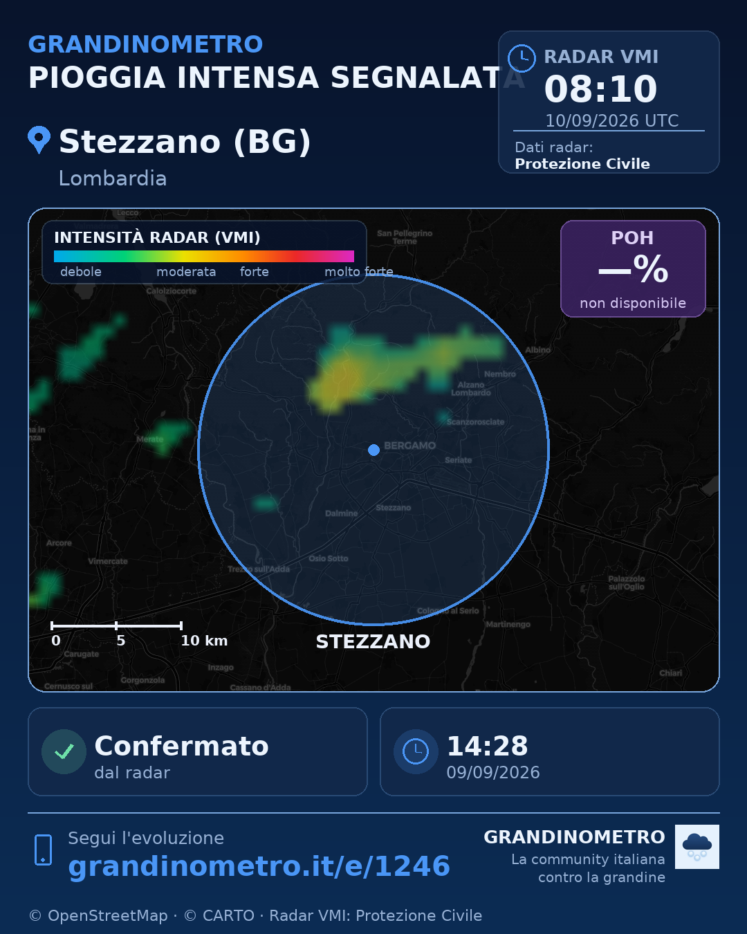 Mappa dell'evento: pioggia intensa a Stezzano (BG)