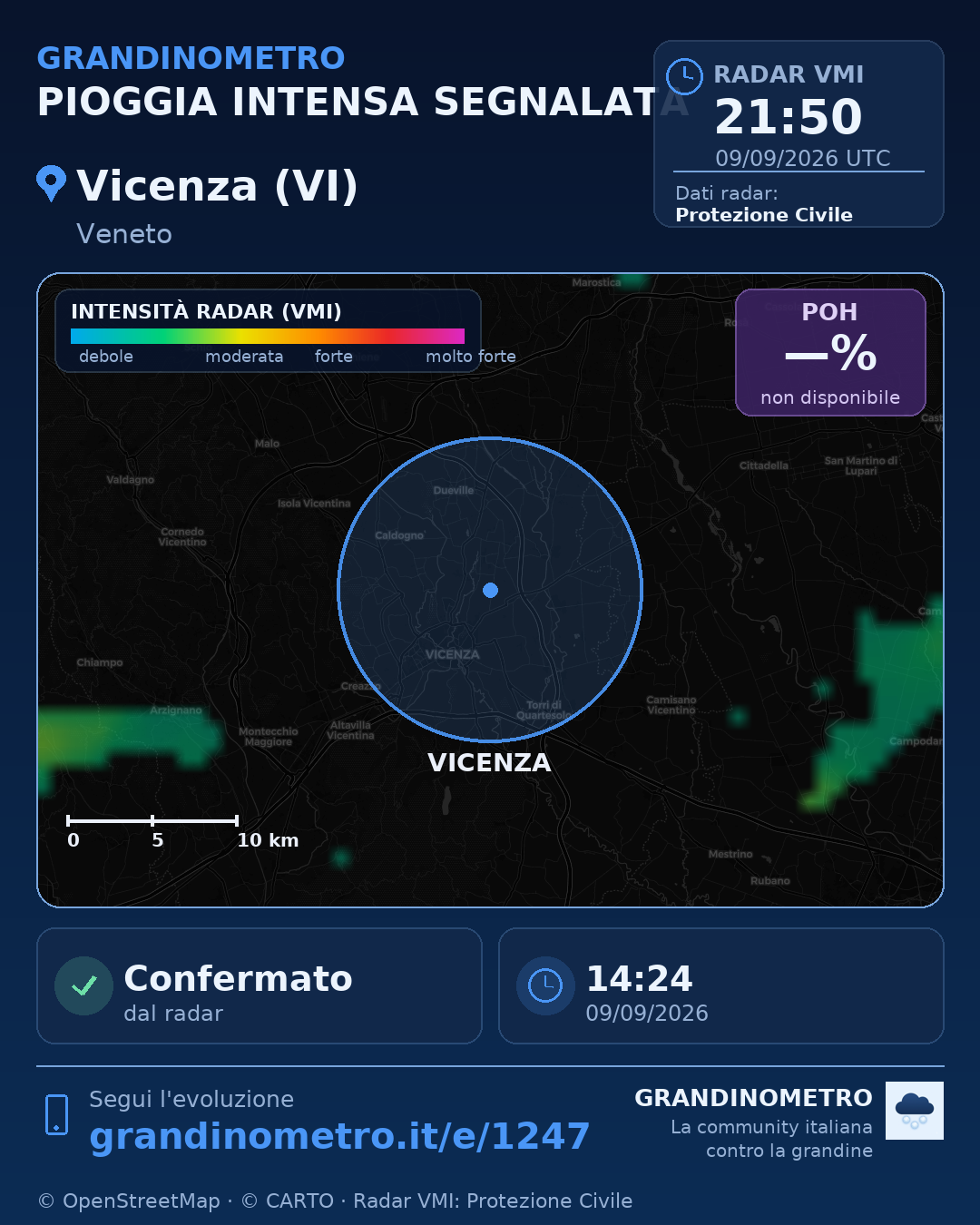 Mappa dell'evento: pioggia intensa a Vicenza (VI)