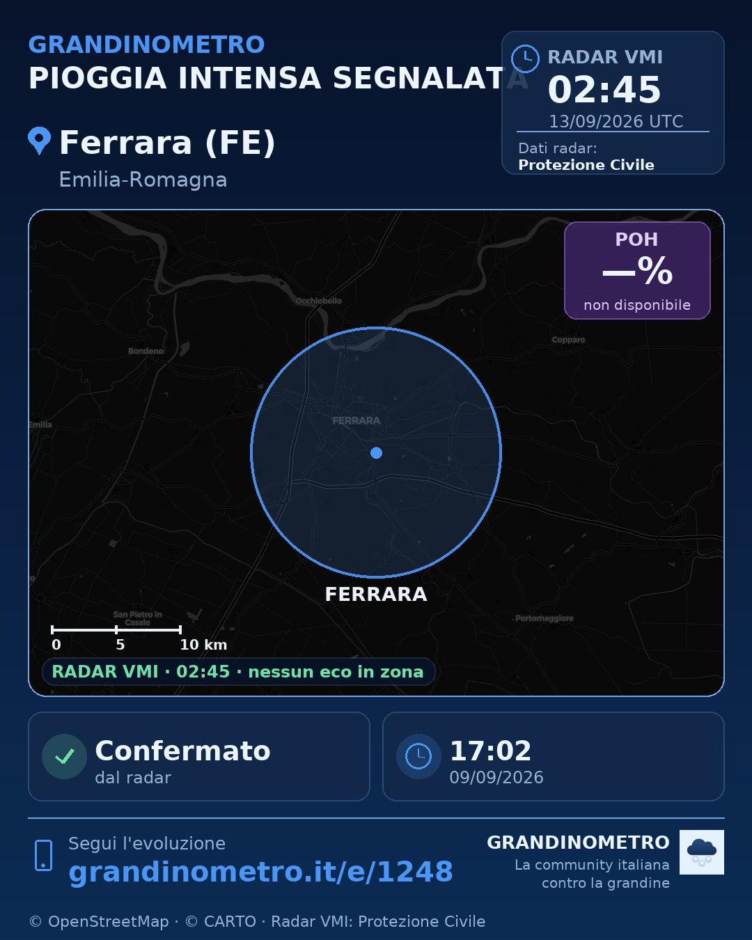 Mappa dell'evento: pioggia intensa a Ferrara (FE)