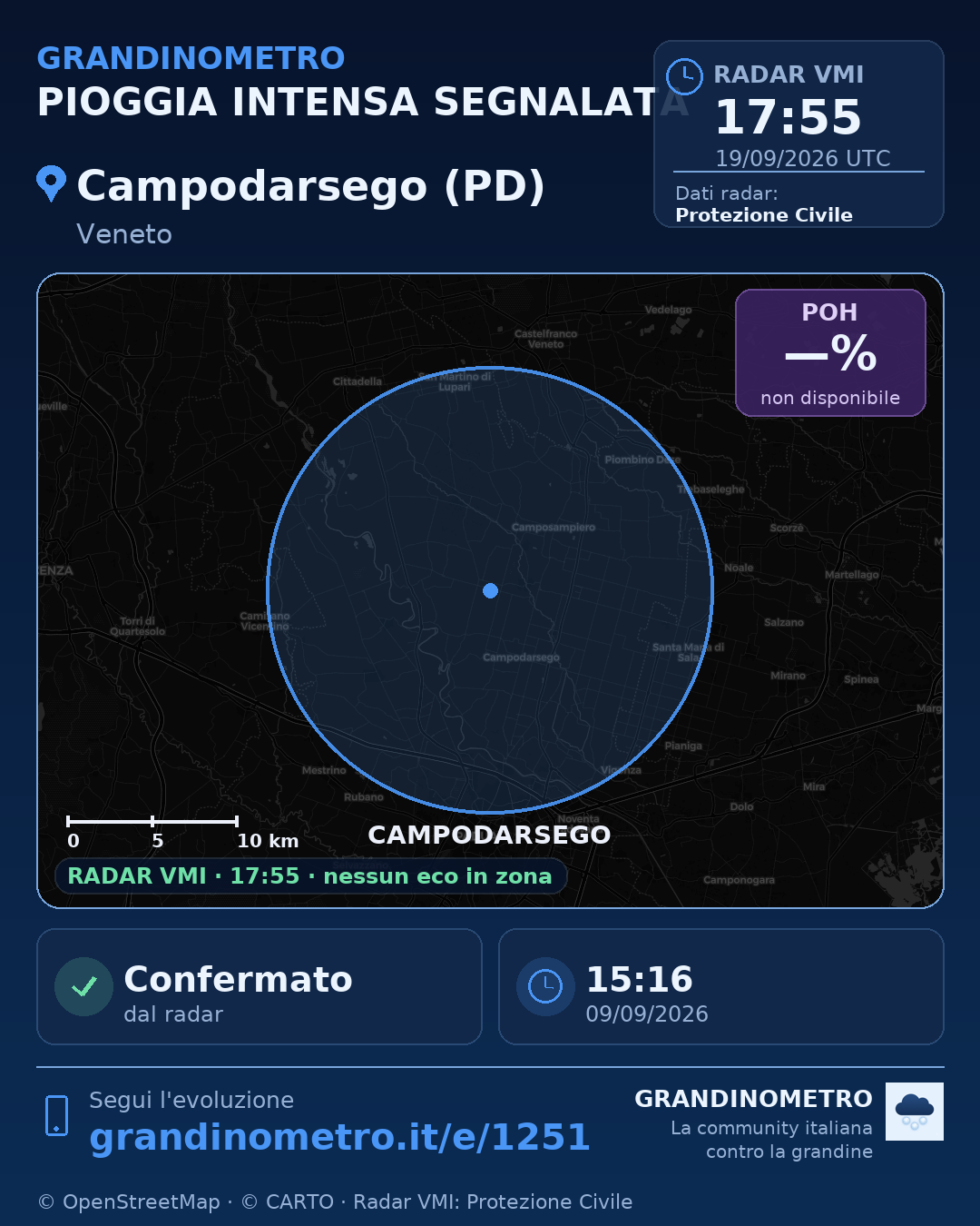Mappa dell'evento: pioggia intensa a Campodarsego (PD)