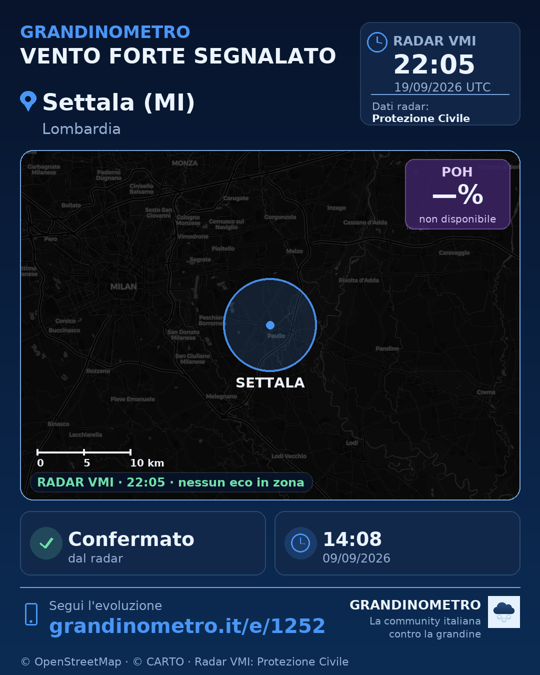 Mappa dell'evento: vento forte a Settala (MI)