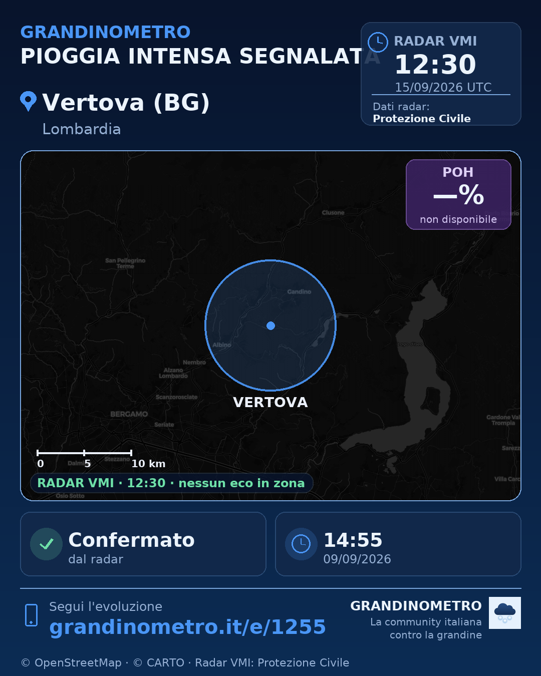 Mappa dell'evento: pioggia intensa a Vertova (BG)