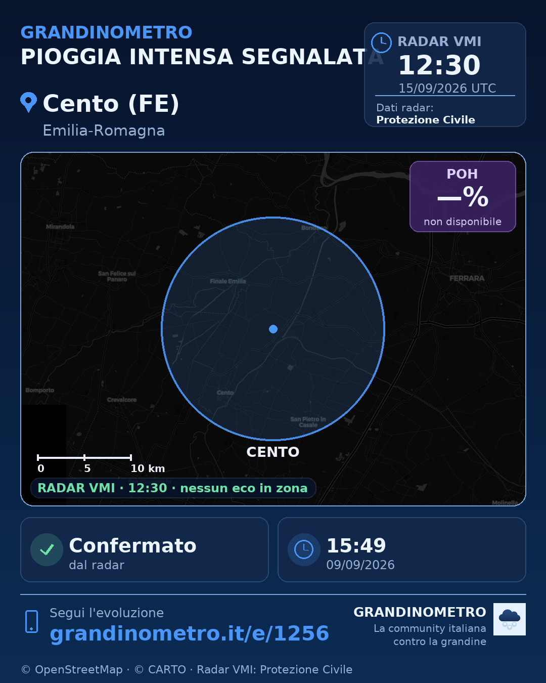 Mappa dell'evento: pioggia intensa a Cento (FE)