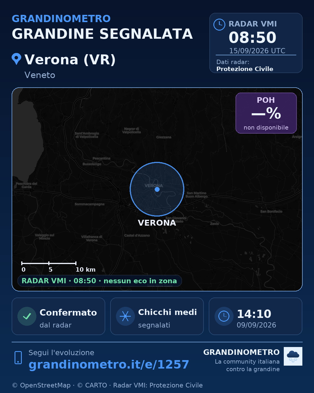 Mappa dell'evento: grandine a Verona (VR)