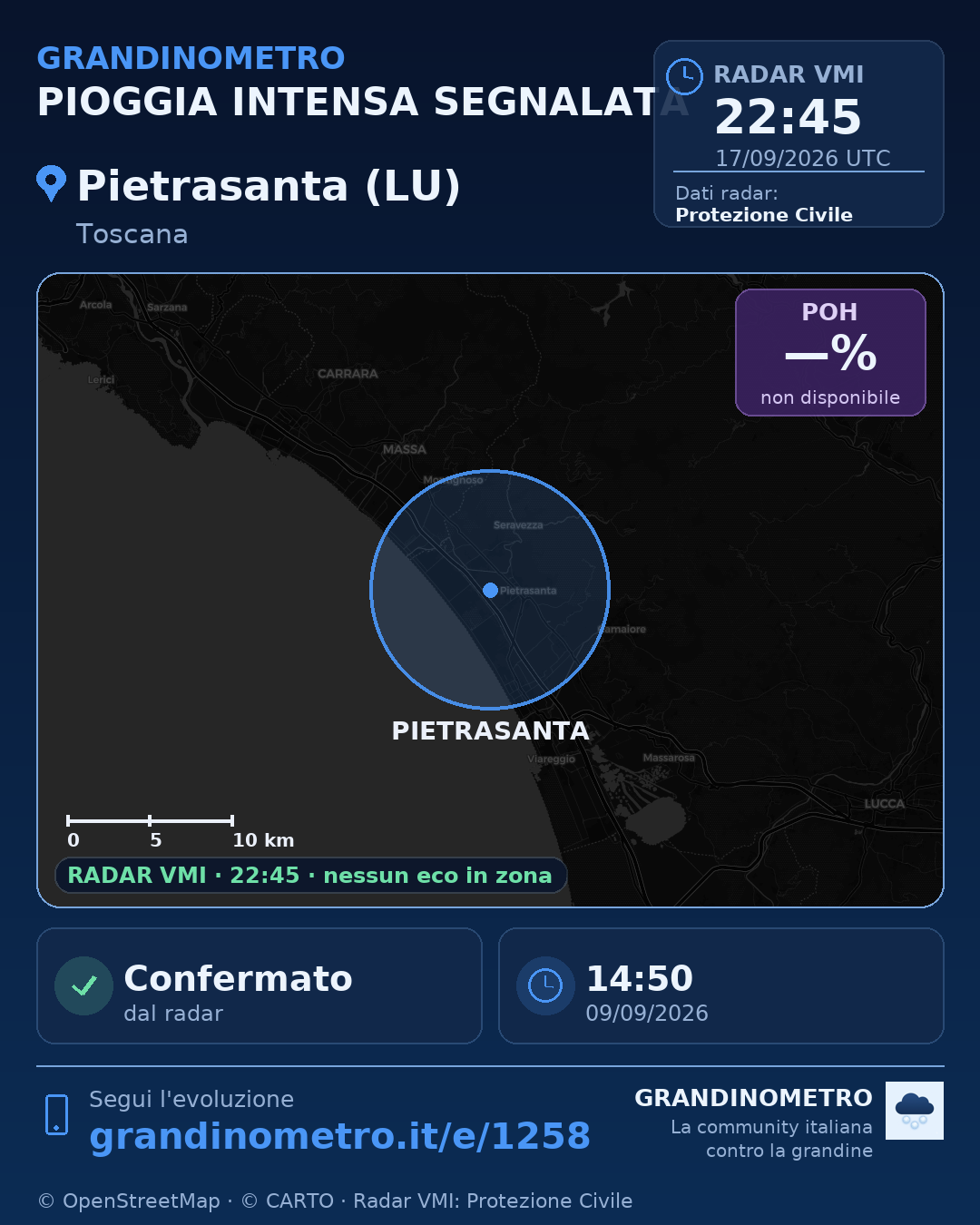 Mappa dell'evento: pioggia intensa a Pietrasanta (LU)