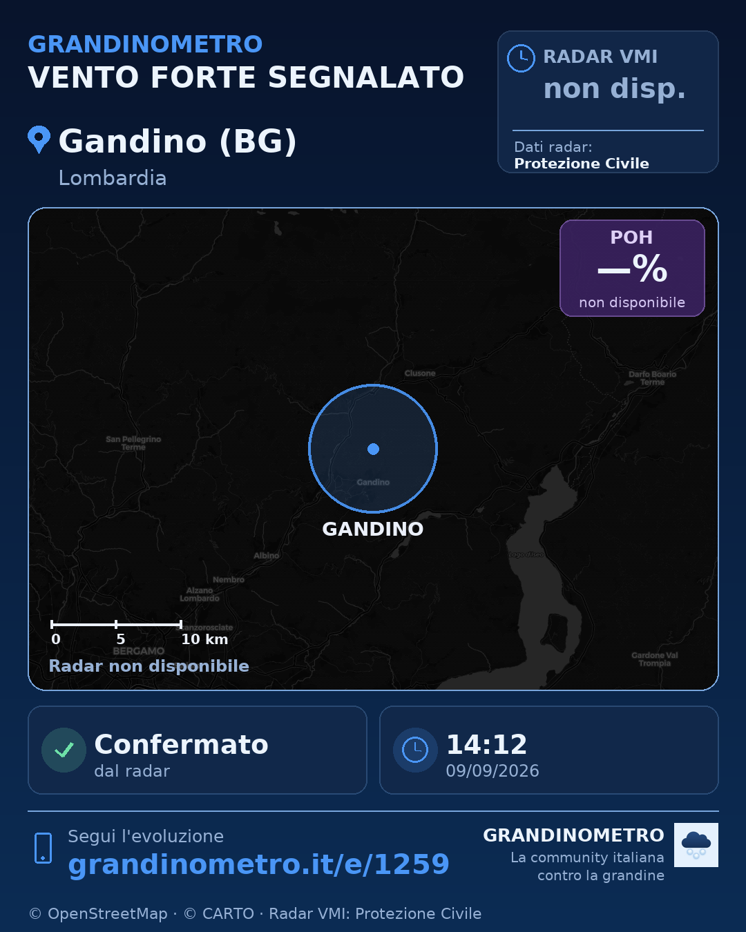 Mappa dell'evento: vento forte a Gandino (BG)