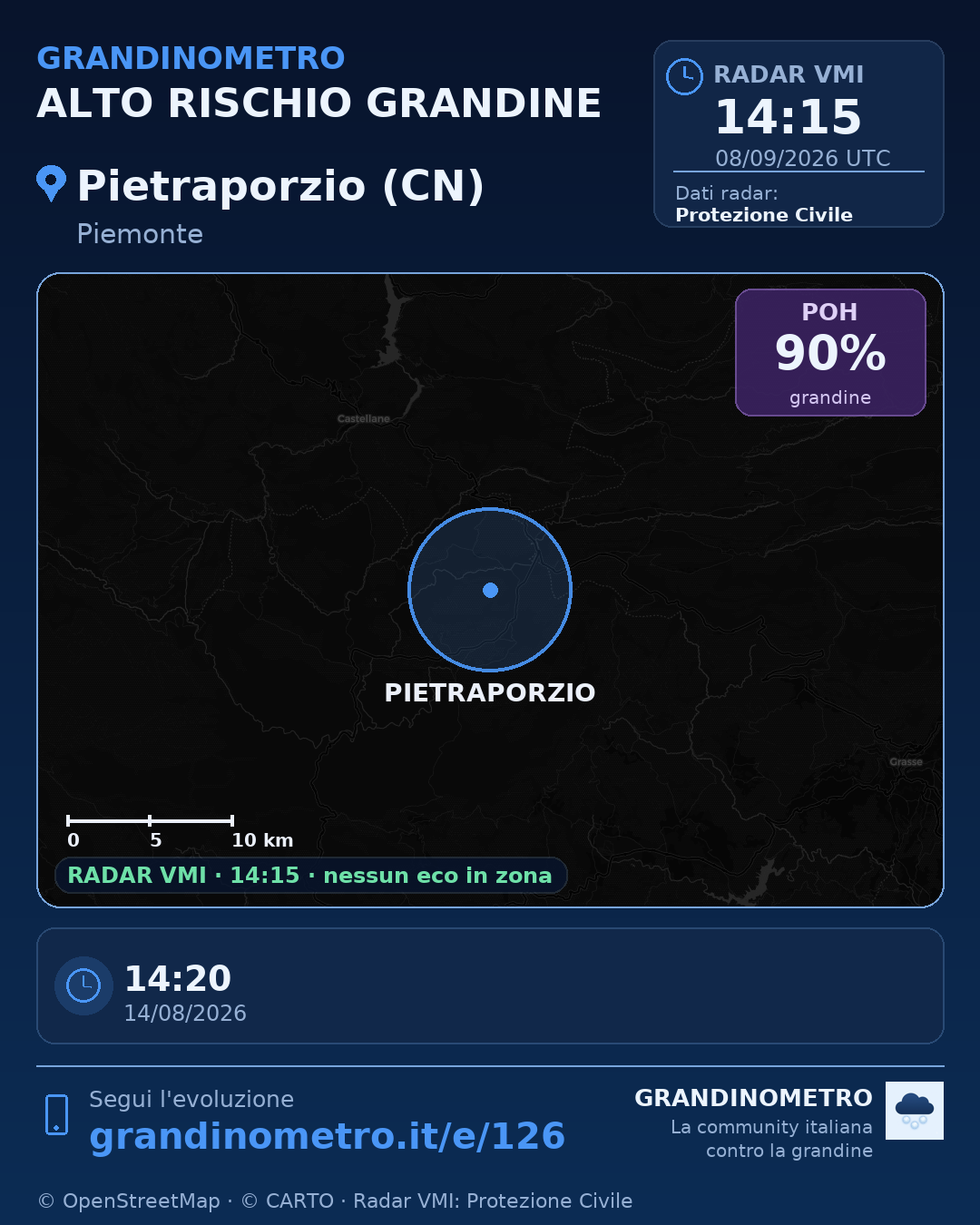 Mappa dell'evento: grandine a Pietraporzio (CN)