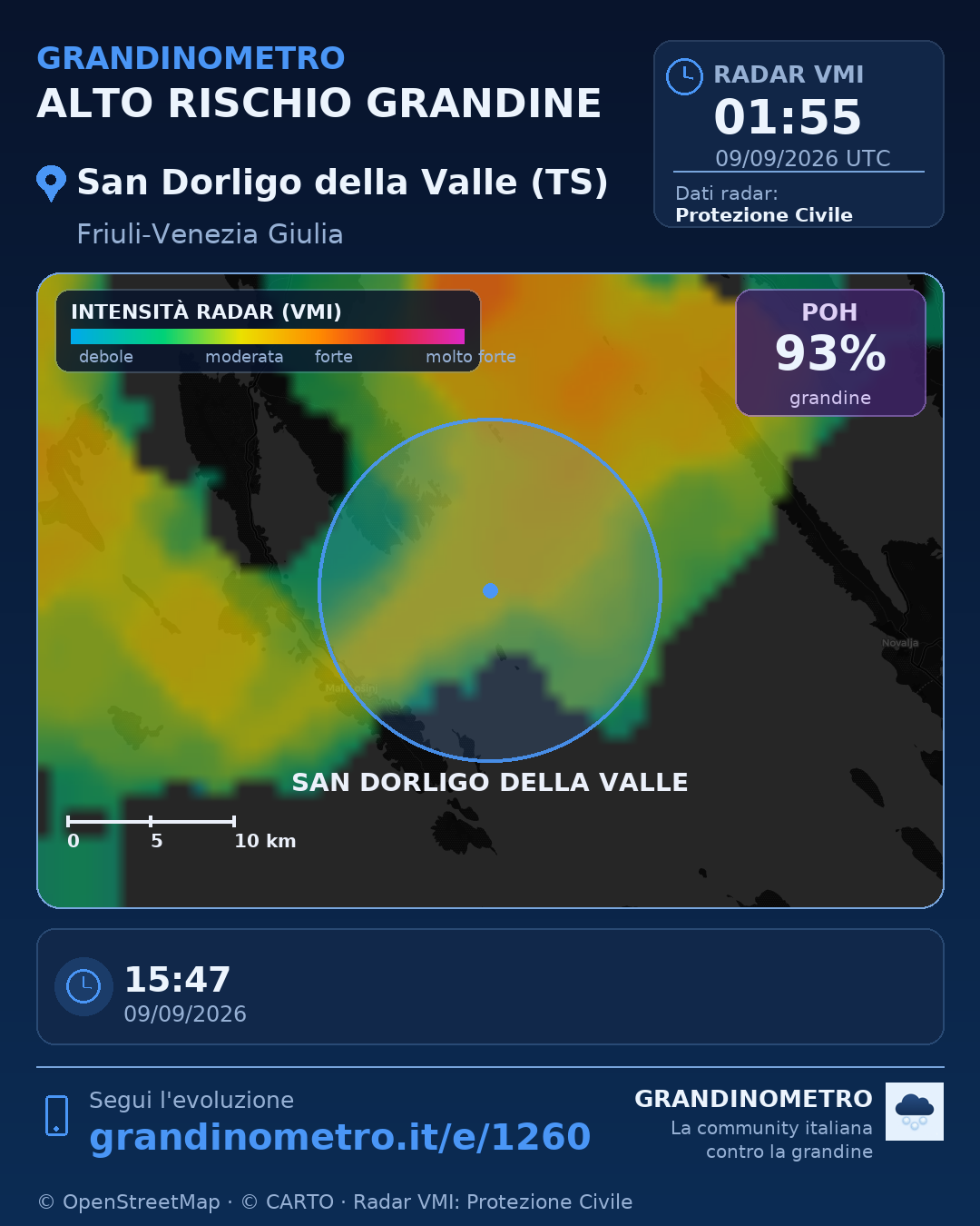 Mappa dell'evento: grandine a San Dorligo della Valle (TS)