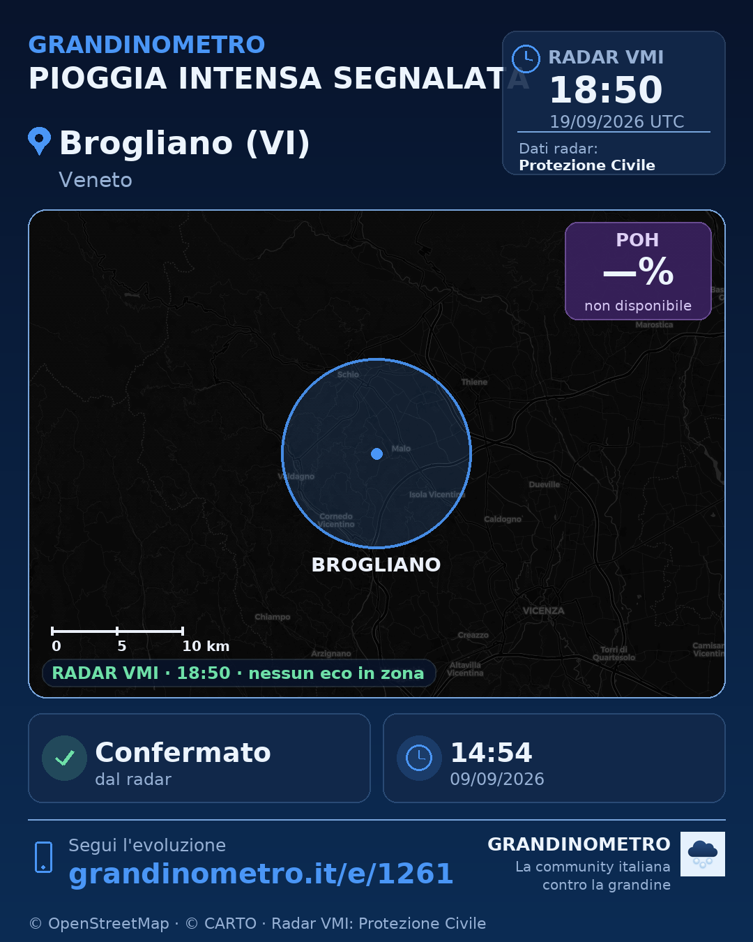 Mappa dell'evento: pioggia intensa a Brogliano (VI)