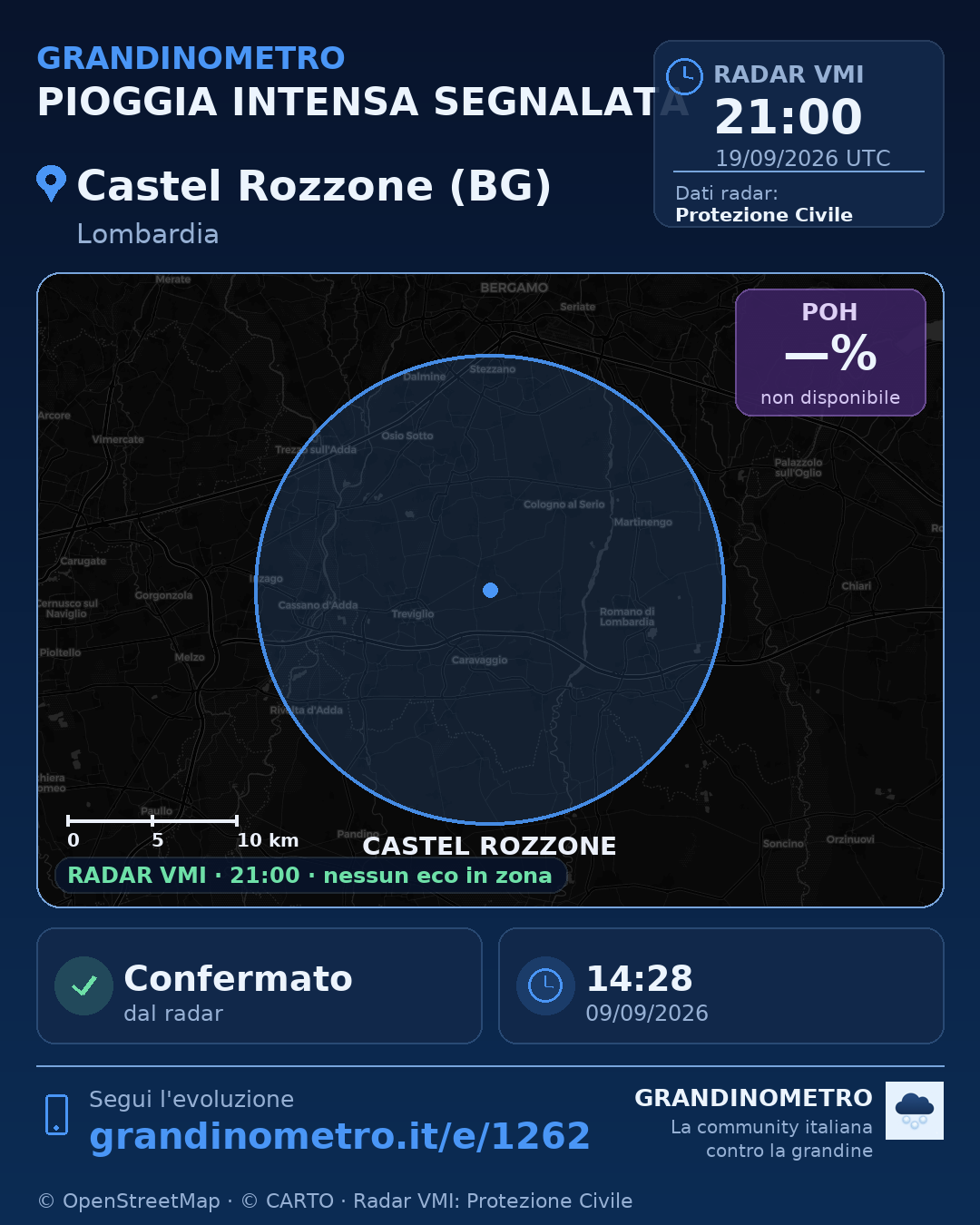 Mappa dell'evento: pioggia intensa a Castel Rozzone (BG)