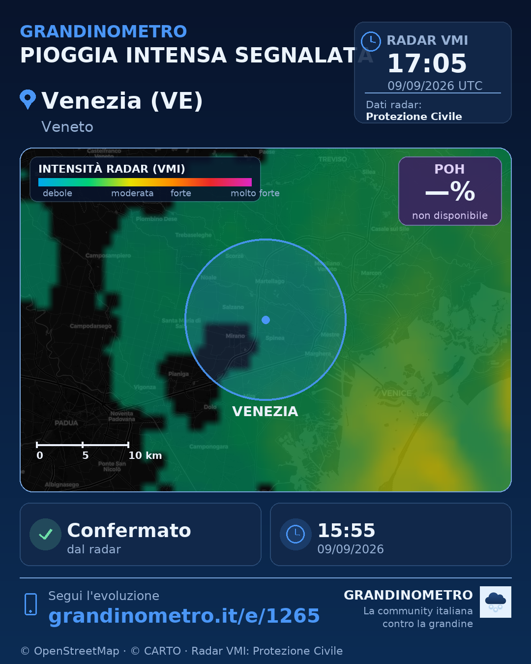 Mappa dell'evento: pioggia intensa a Venezia (VE)