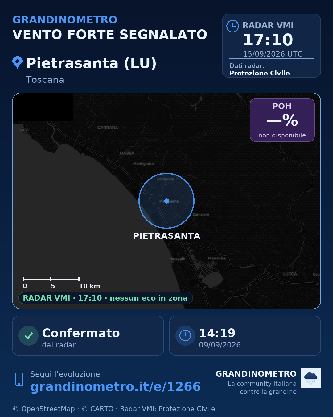 Mappa dell'evento: vento forte a Pietrasanta (LU)