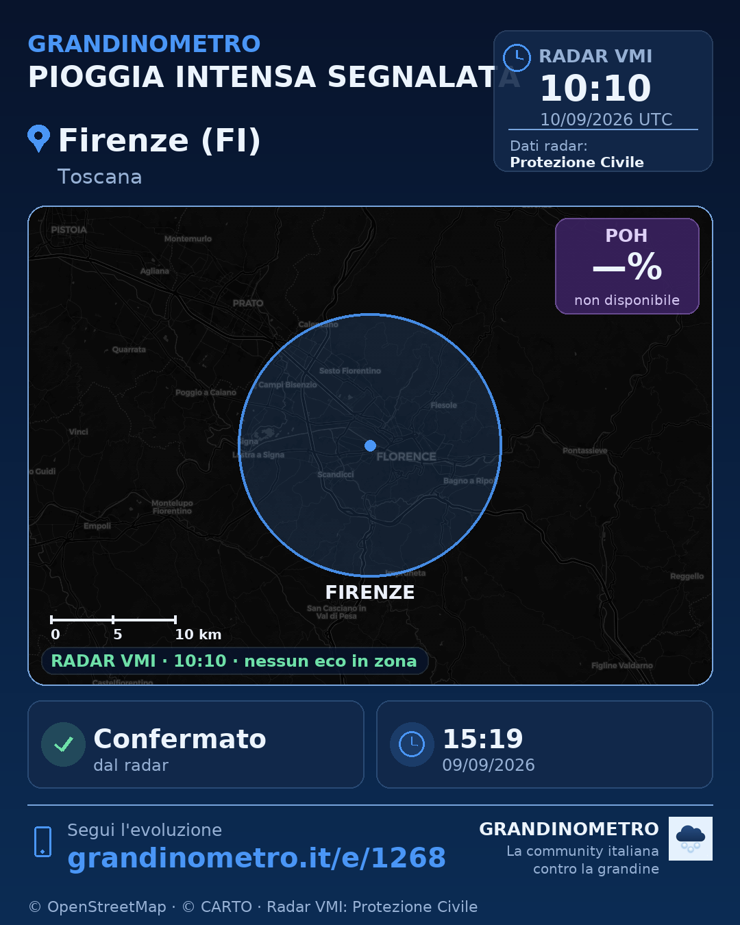 Mappa dell'evento: pioggia intensa a Firenze (FI)