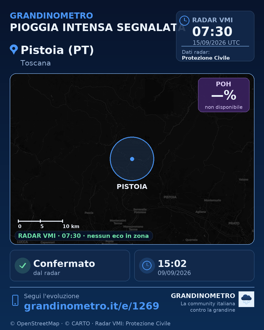 Mappa dell'evento: pioggia intensa a Pistoia (PT)