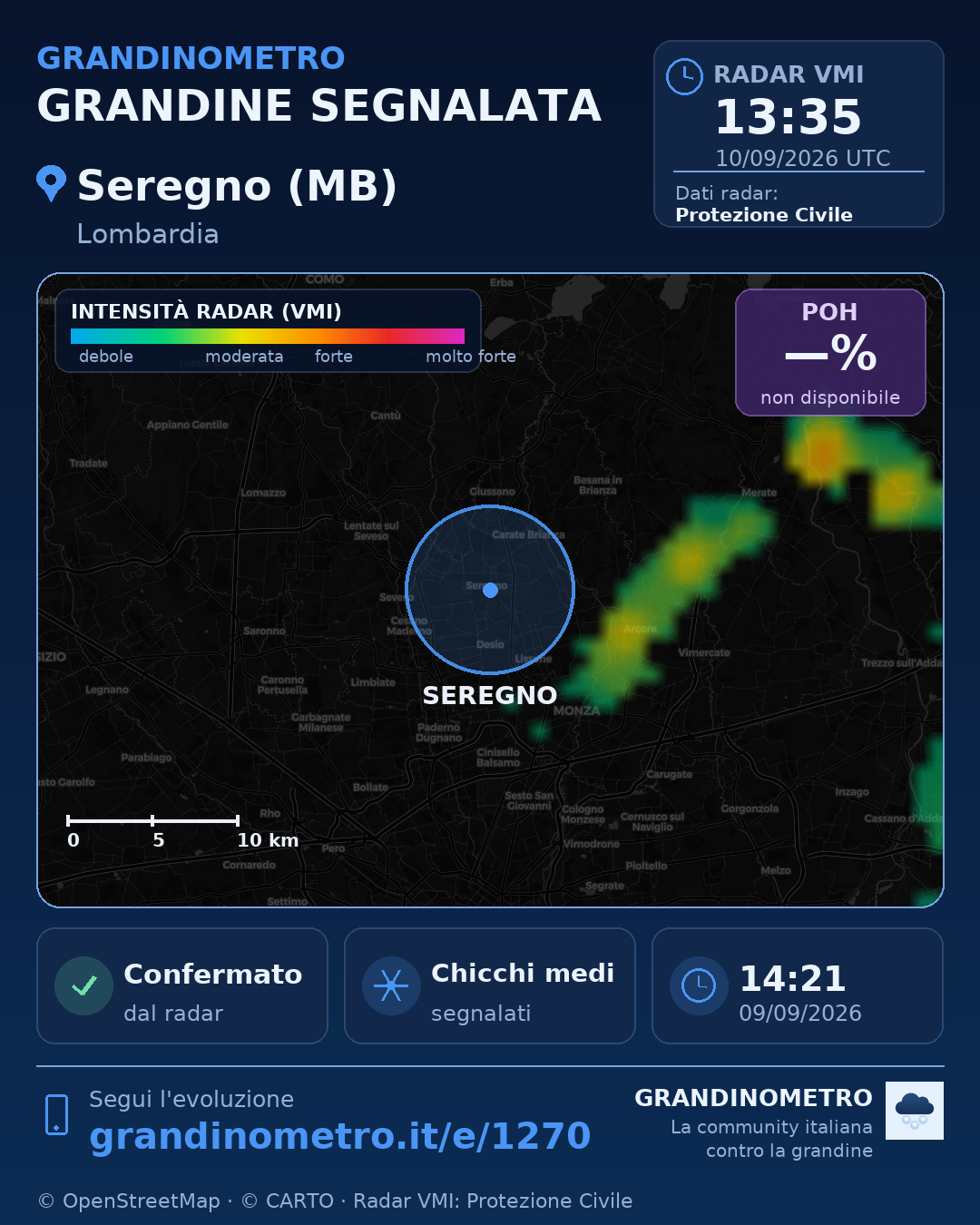 Mappa dell'evento: grandine a Seregno (MB)