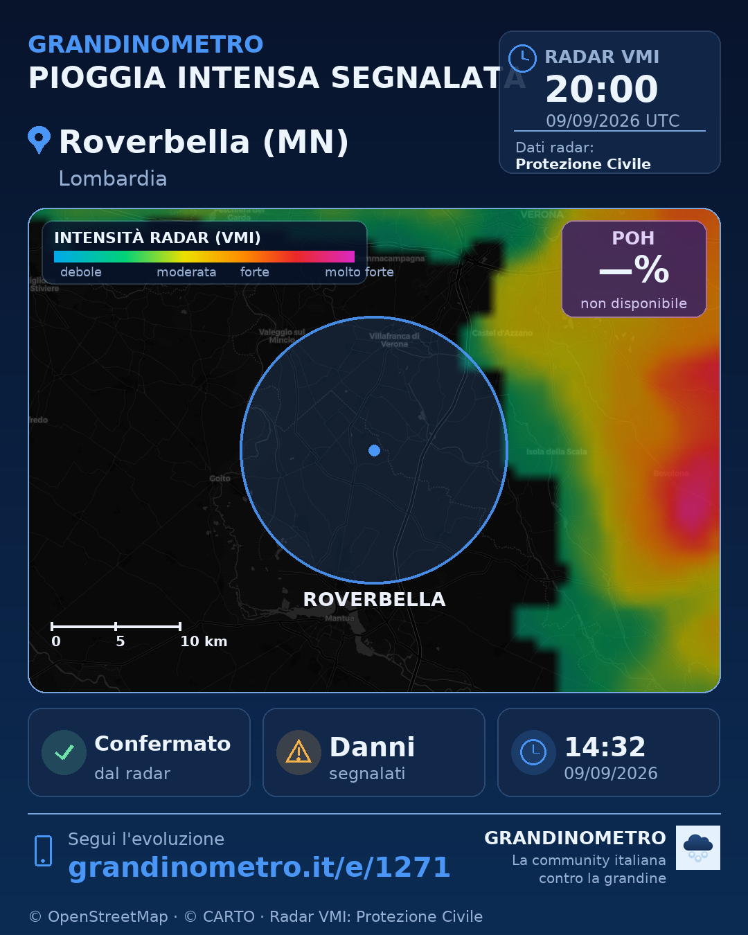 Mappa dell'evento: pioggia intensa a Roverbella (MN)