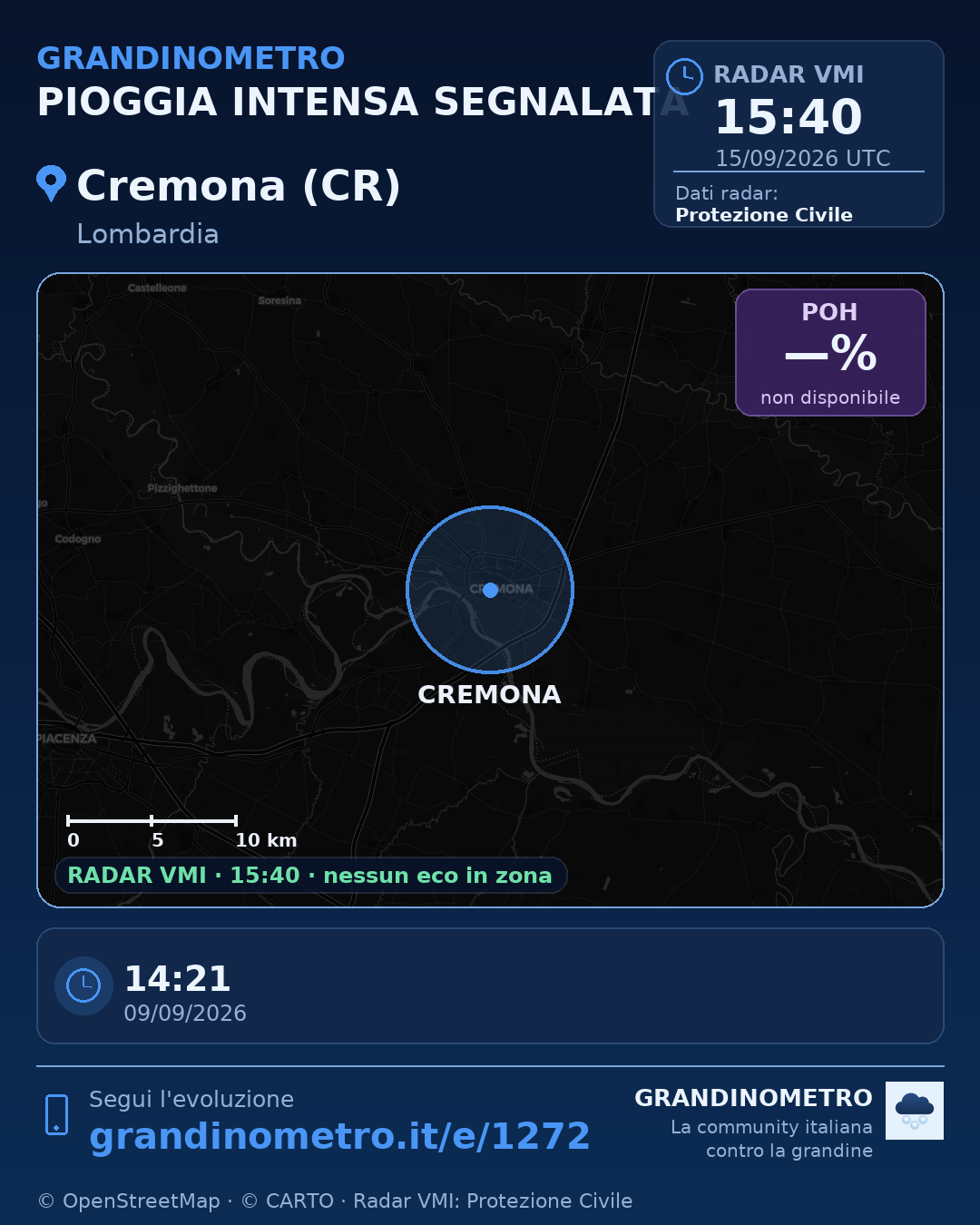 Mappa dell'evento: pioggia intensa a Cremona (CR)