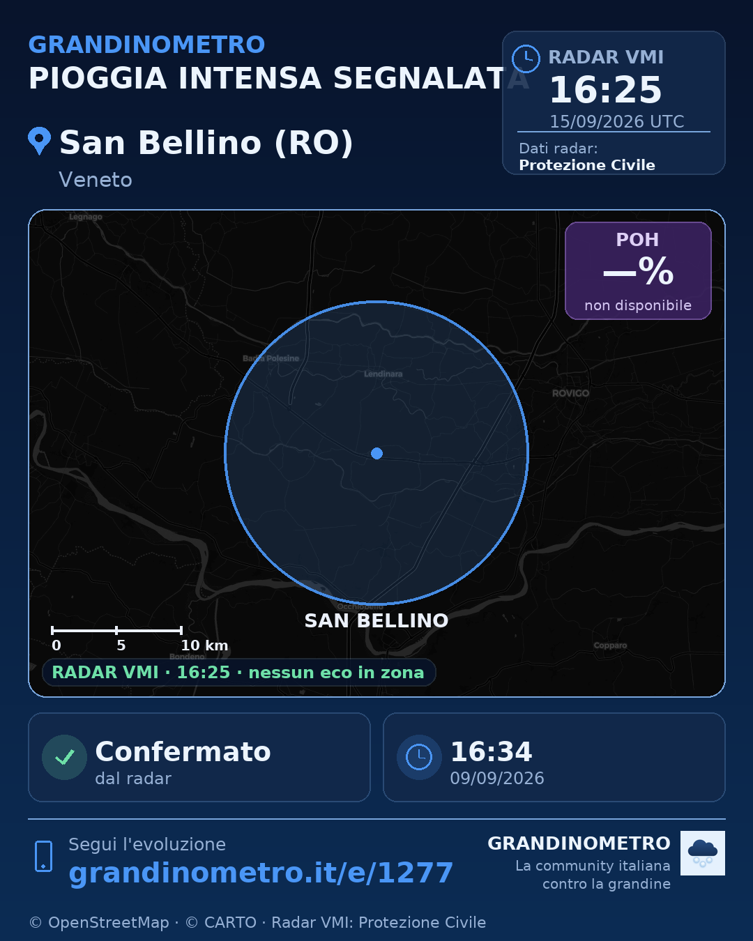 Mappa dell'evento: pioggia intensa a San Bellino (RO)