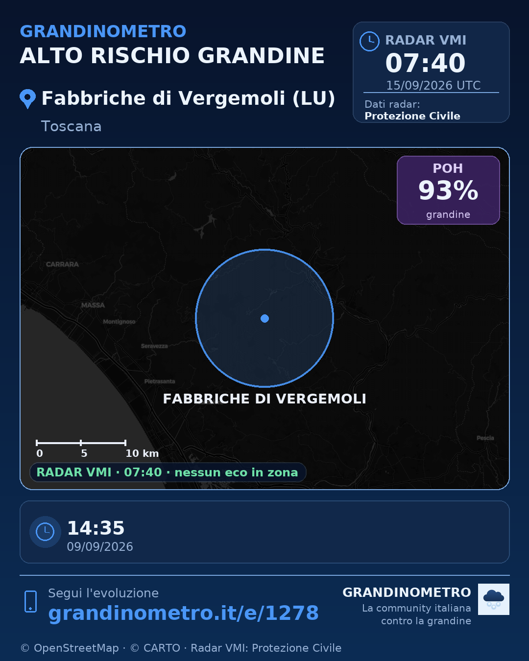 Mappa dell'evento: grandine a Fabbriche di Vergemoli (LU)