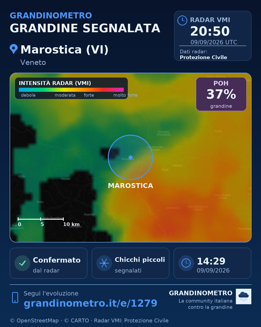 Mappa dell'evento: grandine a Marostica (VI)