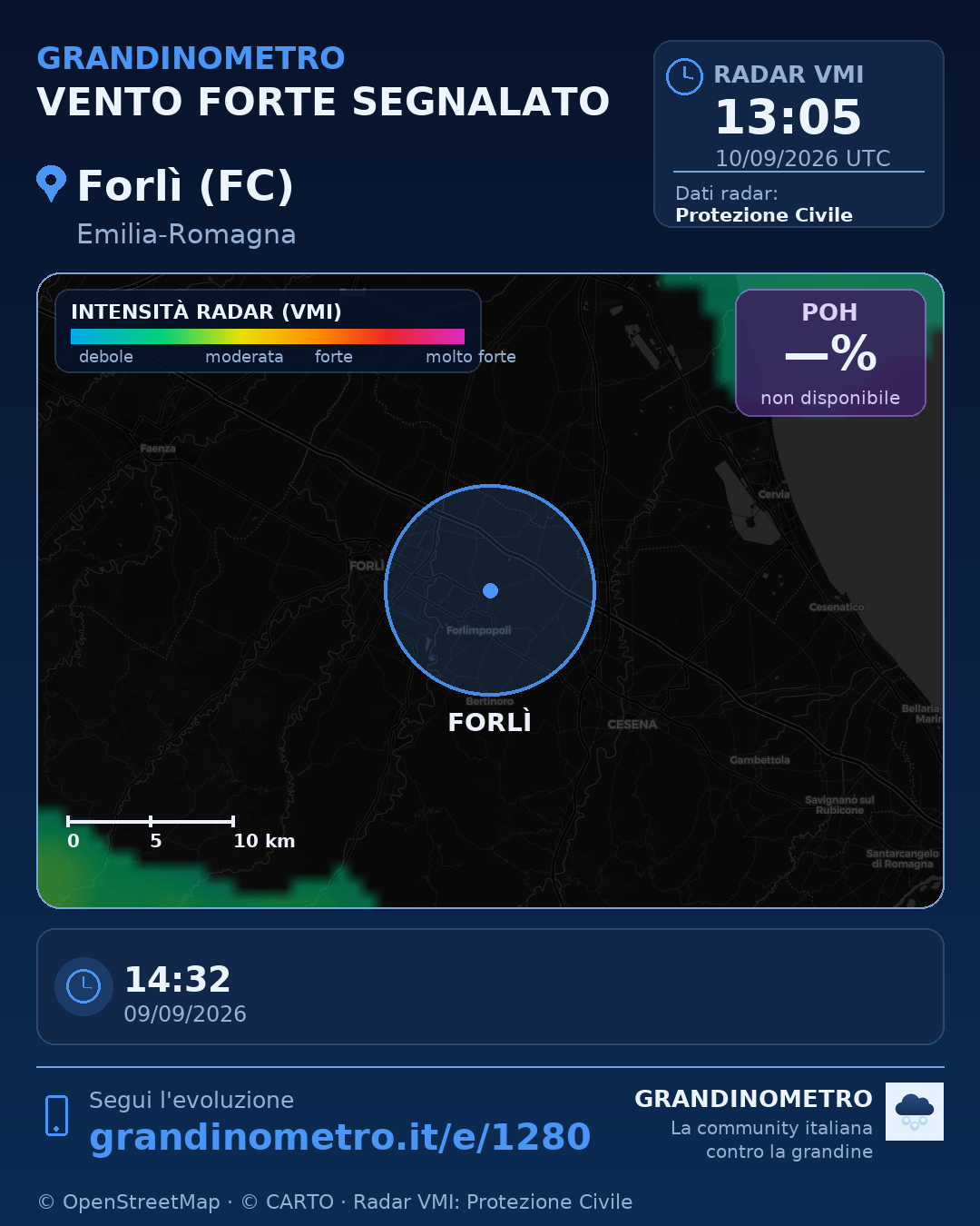 Mappa dell'evento: vento forte a Forlì (FC)