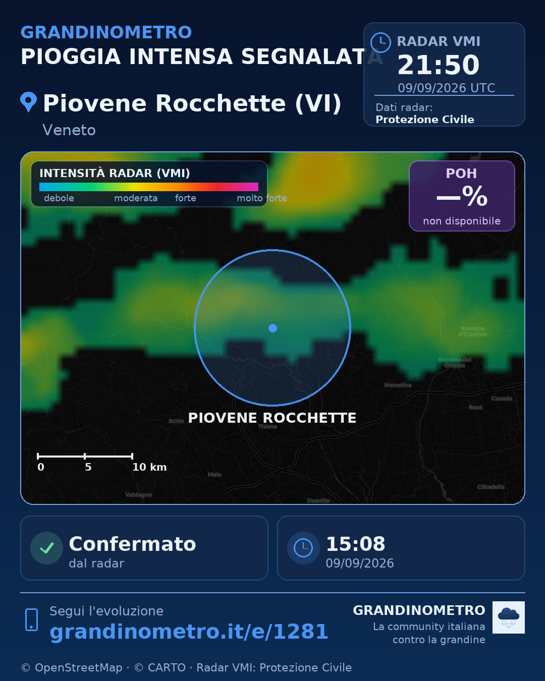 Mappa dell'evento: pioggia intensa a Piovene Rocchette (VI)