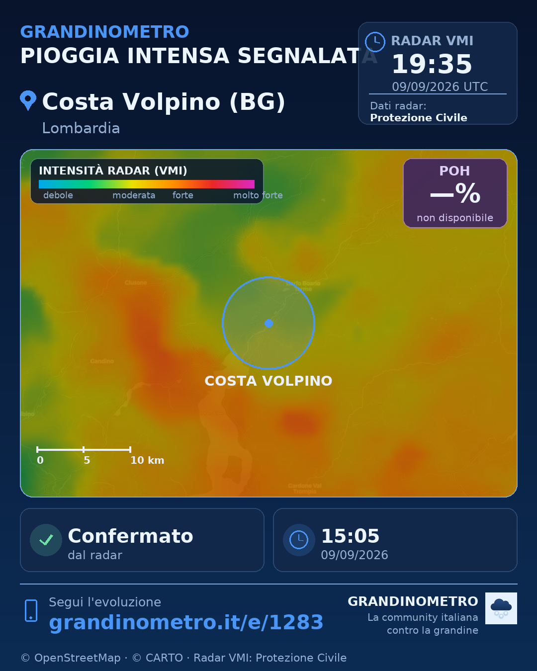 Mappa dell'evento: pioggia intensa a Costa Volpino (BG)