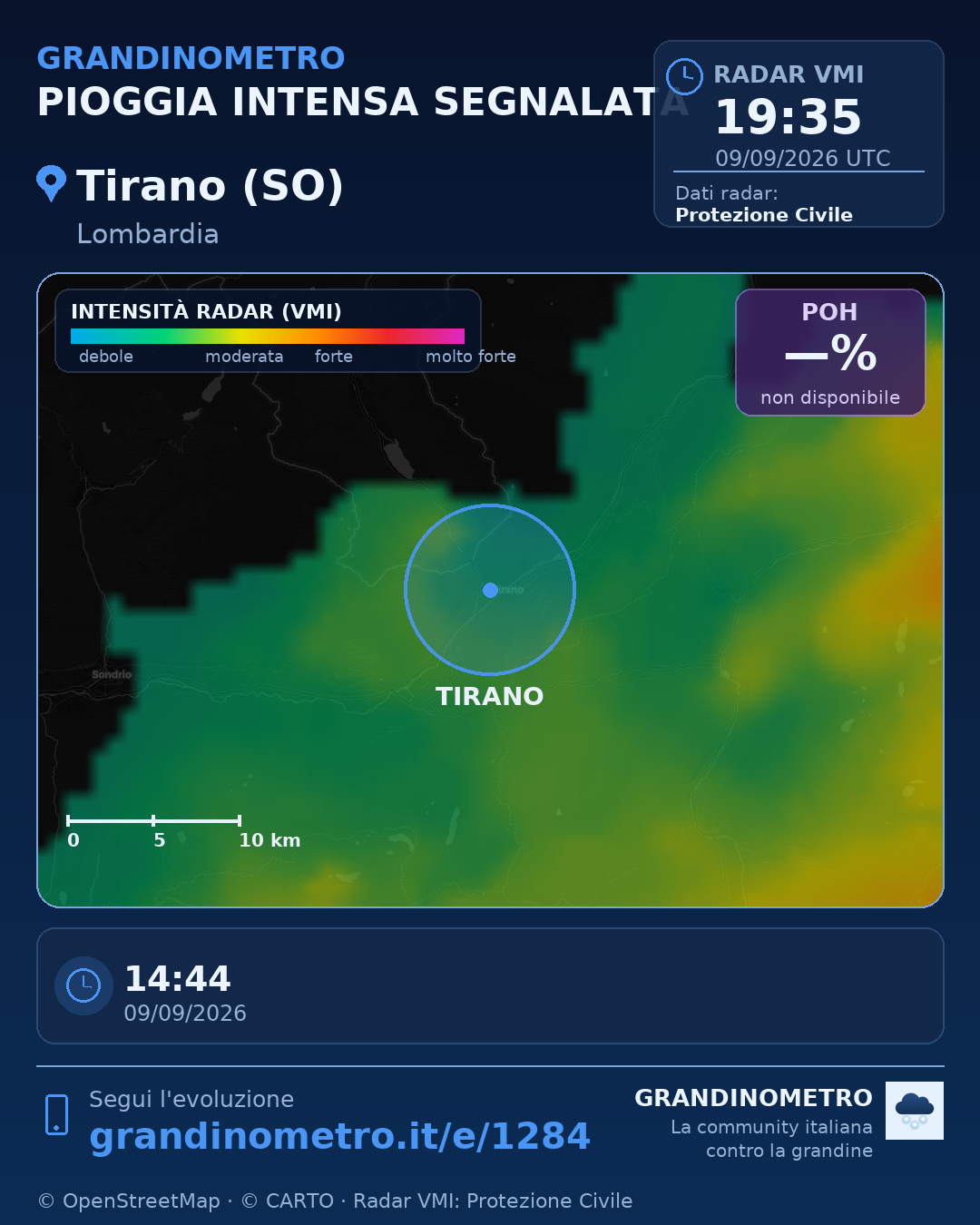 Mappa dell'evento: pioggia intensa a Tirano (SO)