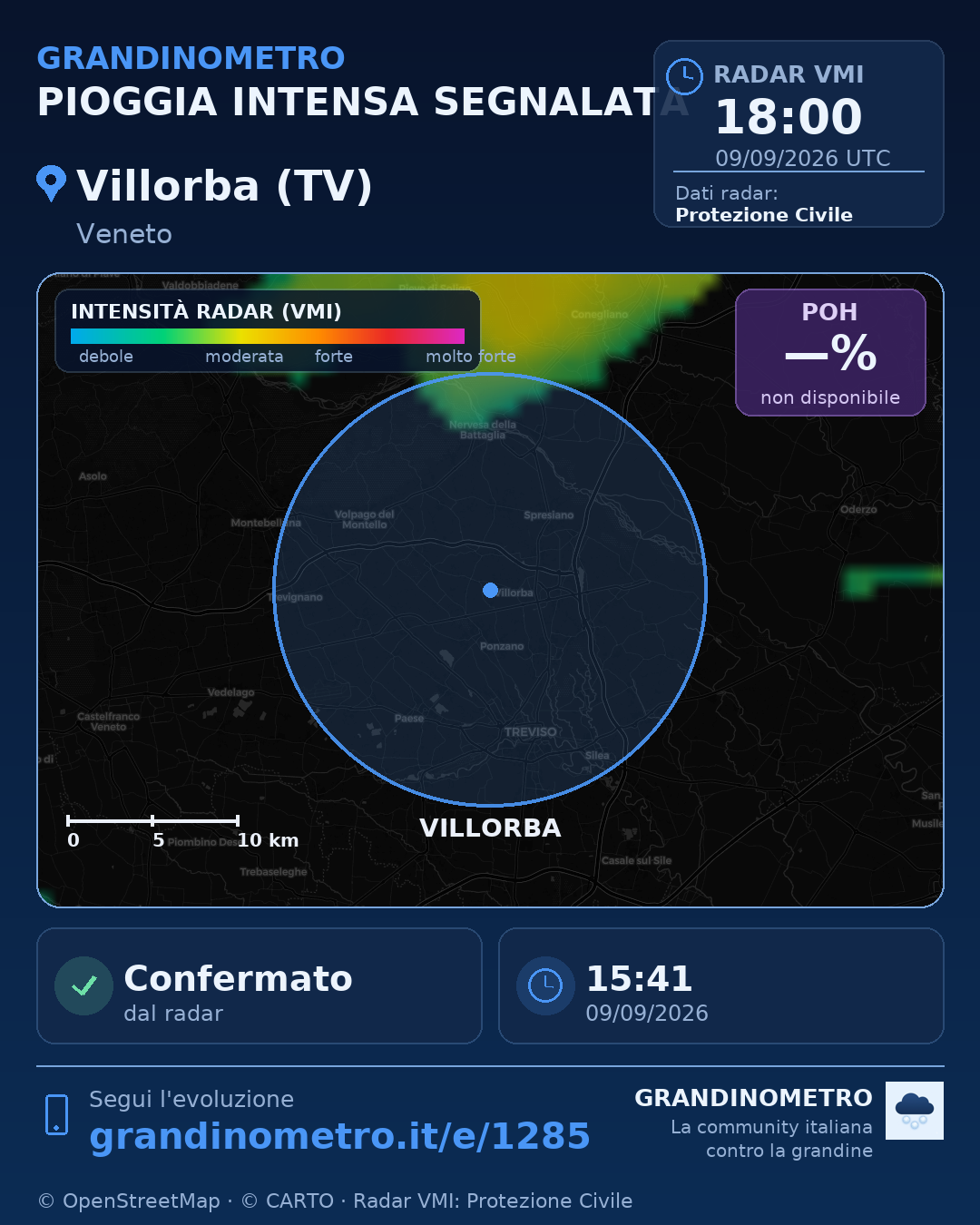 Mappa dell'evento: pioggia intensa a Villorba (TV)