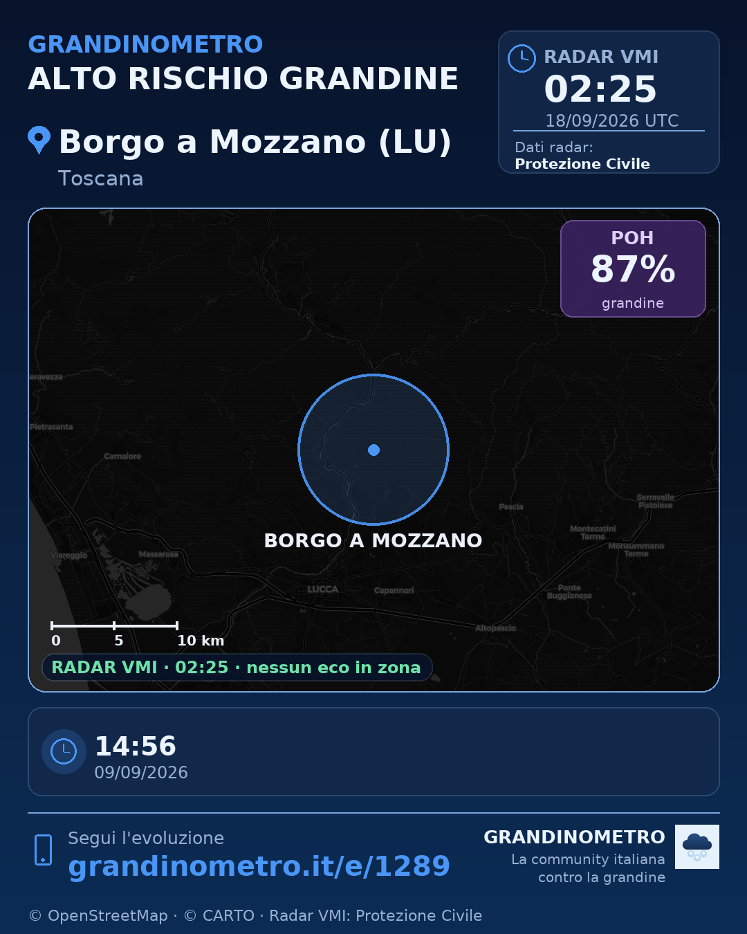 Mappa dell'evento: grandine a Borgo a Mozzano (LU)
