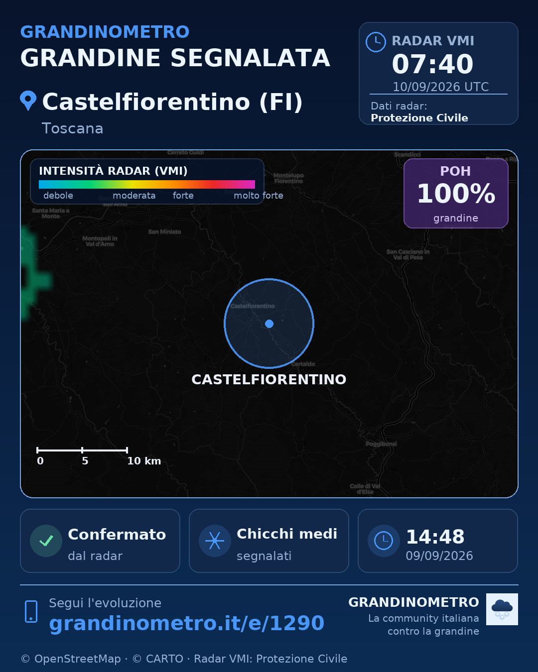 Mappa dell'evento: grandine a Castelfiorentino (FI)