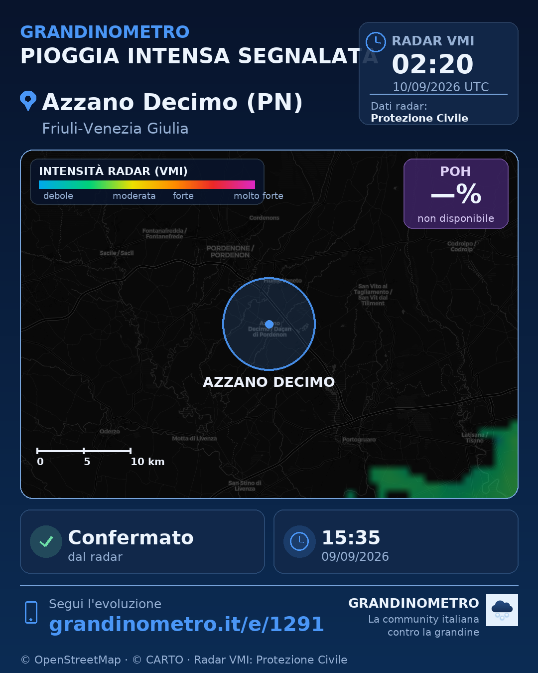 Mappa dell'evento: pioggia intensa ad Azzano Decimo (PN)