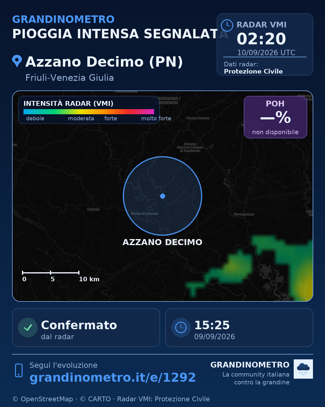 Mappa dell'evento: pioggia intensa ad Azzano Decimo (PN)