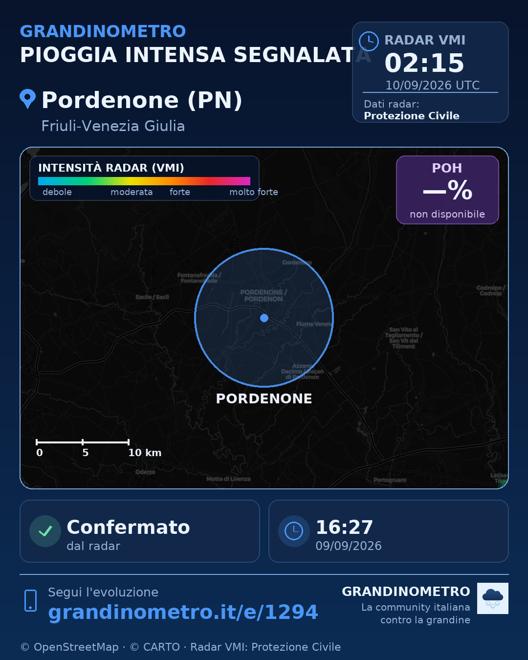 Mappa dell'evento: pioggia intensa a Pordenone (PN)