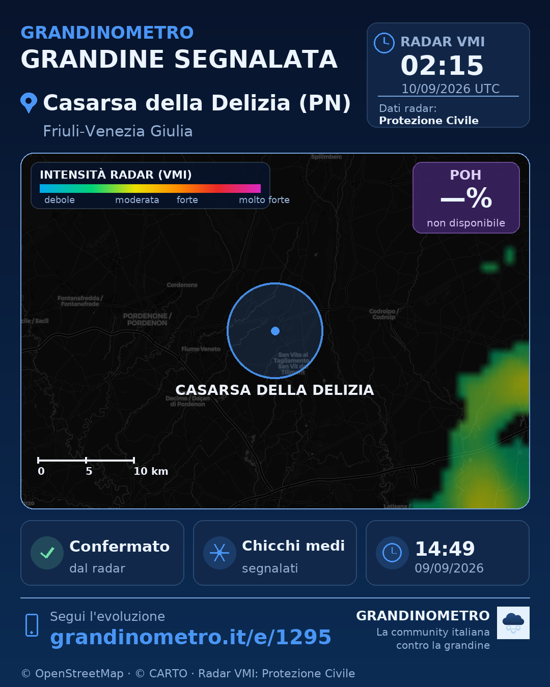 Mappa dell'evento: grandine a Casarsa della Delizia (PN)