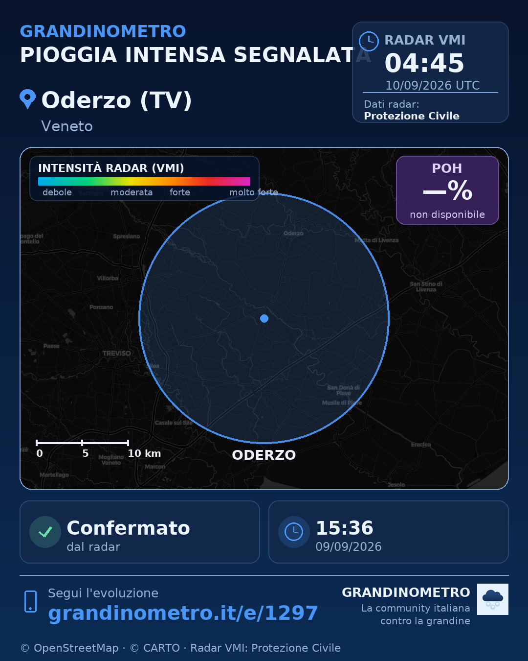 Mappa dell'evento: pioggia intensa a Oderzo (TV)