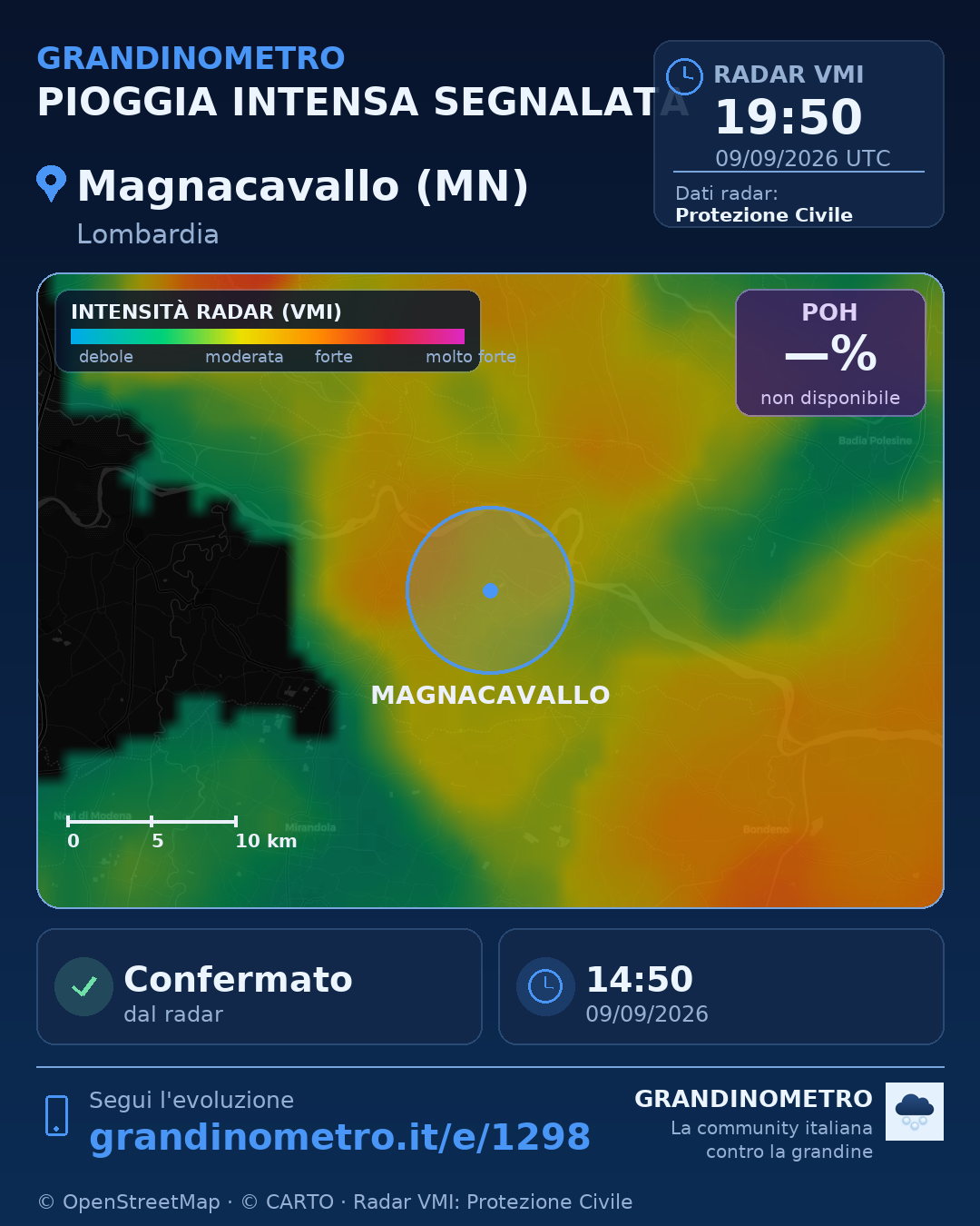 Mappa dell'evento: pioggia intensa a Magnacavallo (MN)