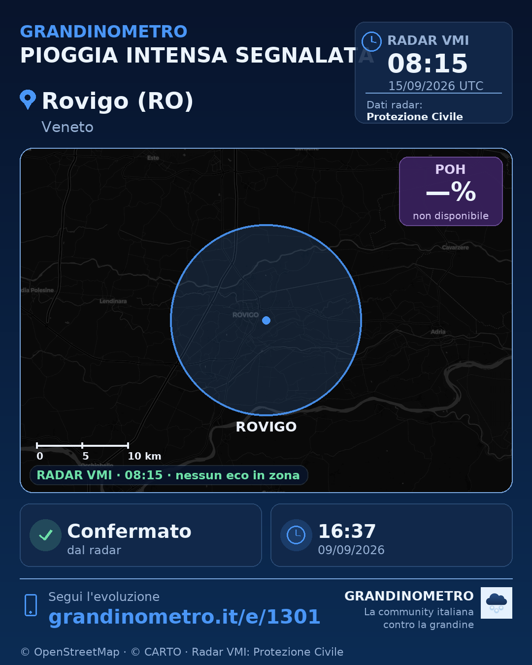 Mappa dell'evento: pioggia intensa a Rovigo (RO)