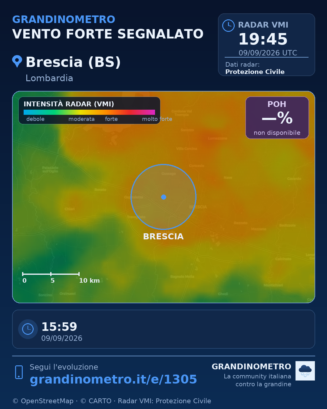 Mappa dell'evento: vento forte a Brescia (BS)