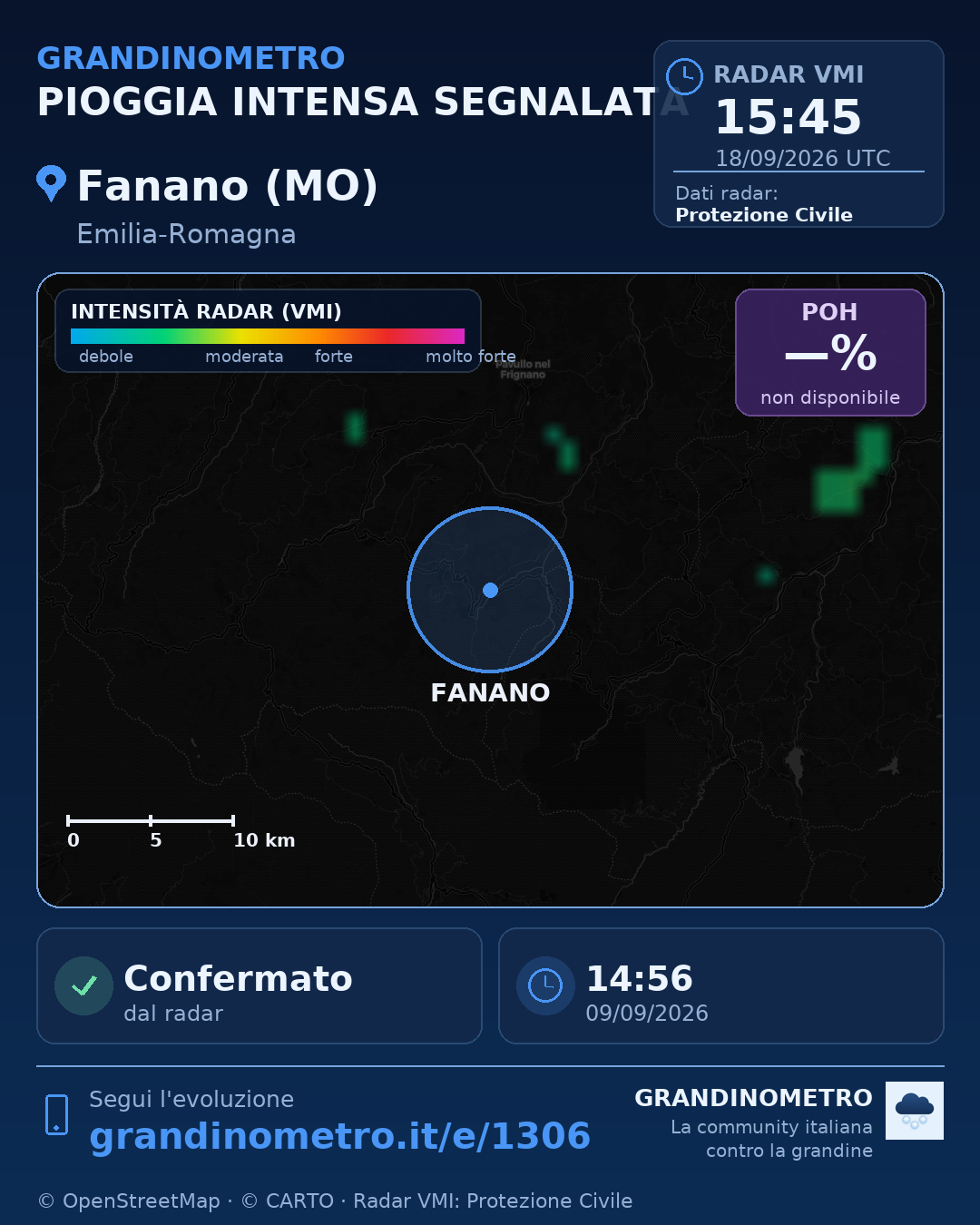 Mappa dell'evento: pioggia intensa a Fanano (MO)