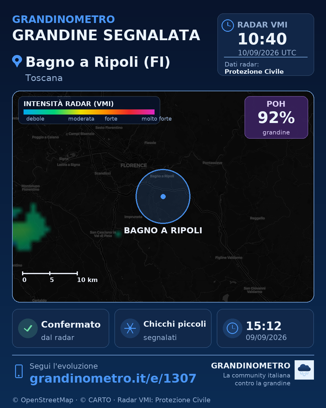 Mappa dell'evento: grandine a Bagno a Ripoli (FI)