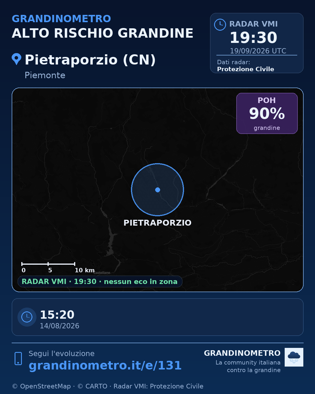Mappa dell'evento: grandine a Pietraporzio (CN)
