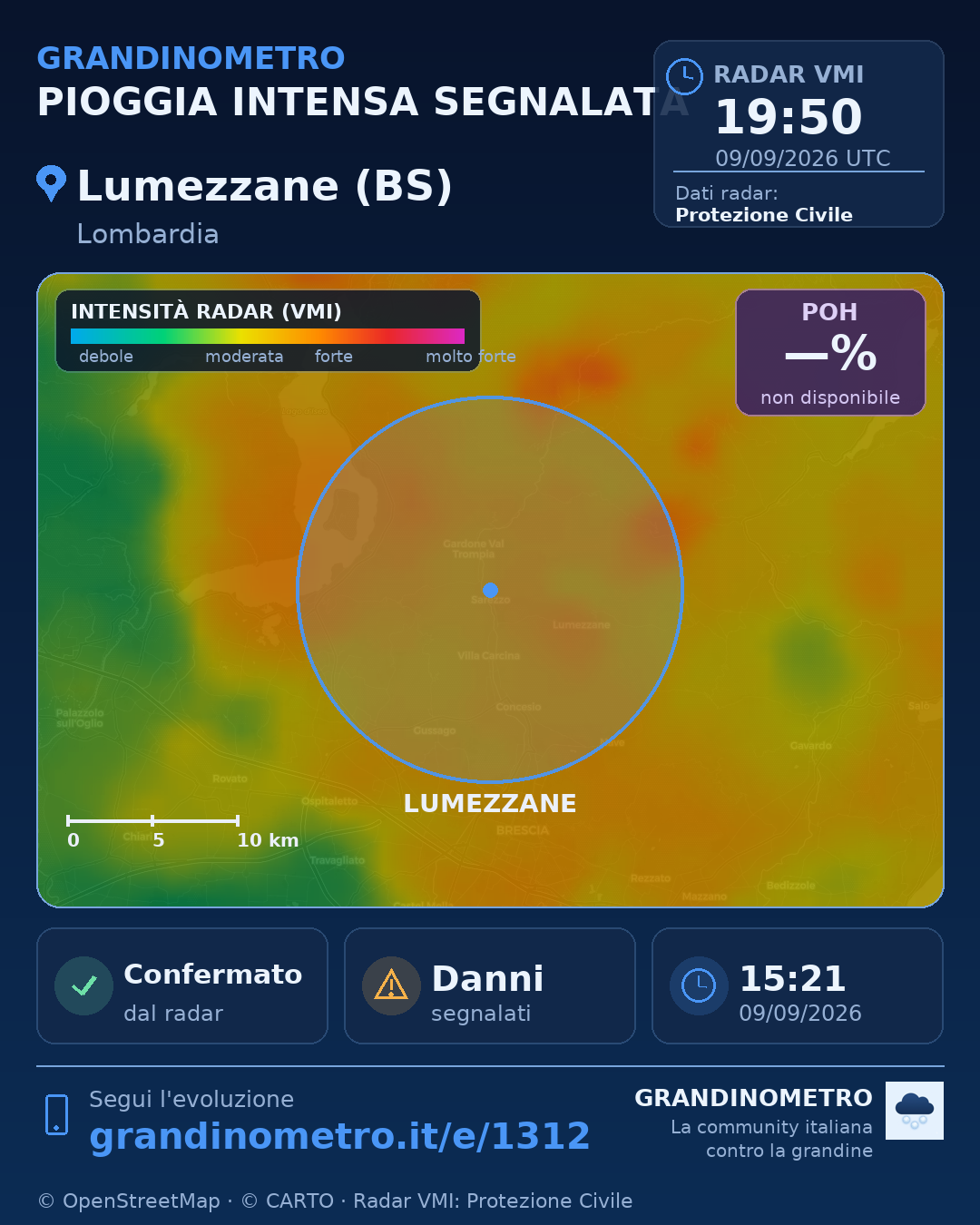 Mappa dell'evento: pioggia intensa a Lumezzane (BS)