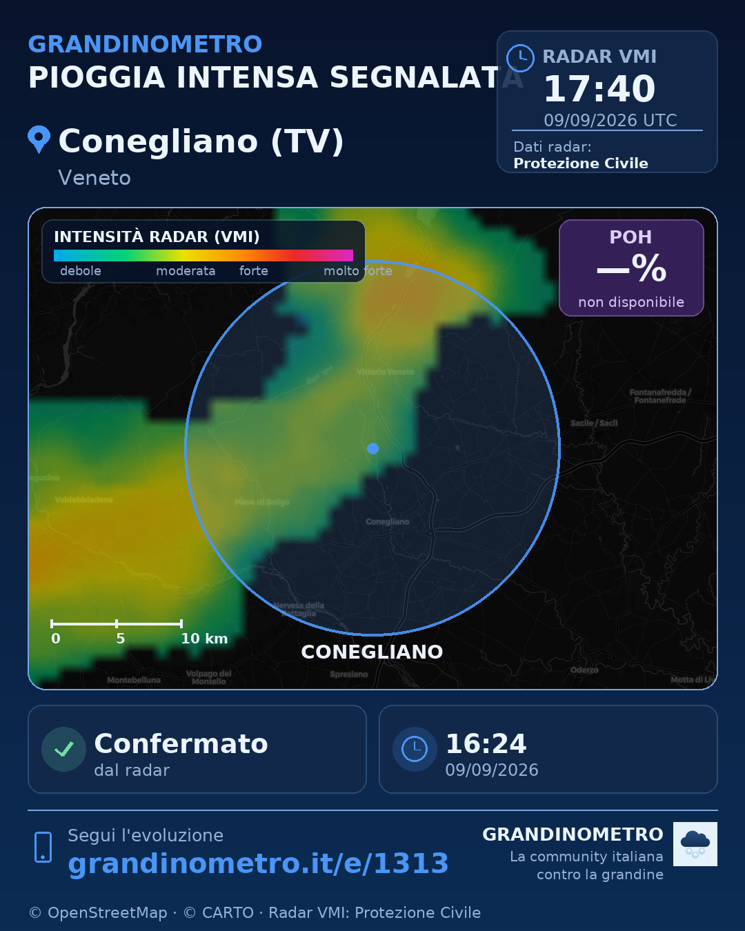 Mappa dell'evento: pioggia intensa a Conegliano (TV)