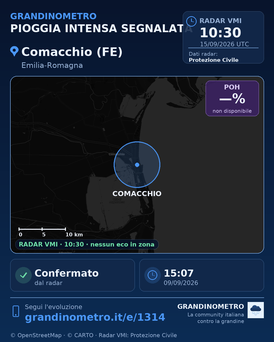 Mappa dell'evento: pioggia intensa a Comacchio (FE)