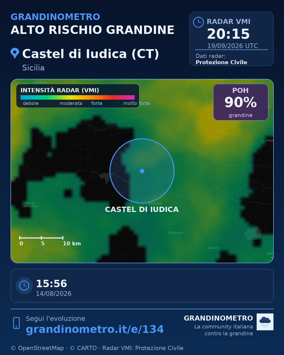 Mappa dell'evento: grandine a Castel di Iudica (CT)