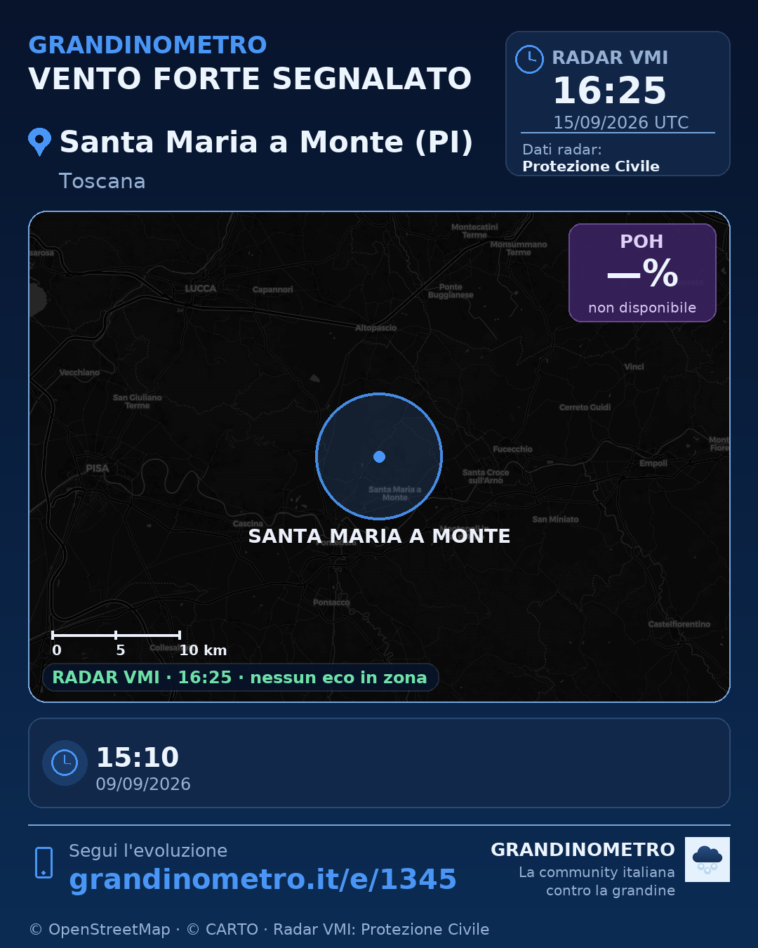 Mappa dell'evento: vento forte a Santa Maria a Monte (PI)