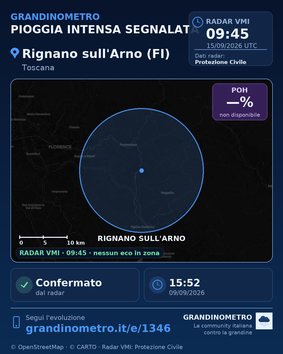 Mappa dell'evento: pioggia intensa a Rignano sull'Arno (FI)